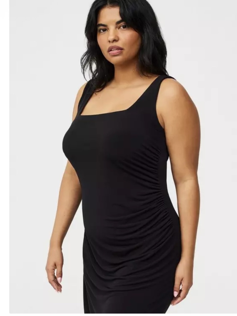 torrid 1X NWTS Black Square-Neck Ruched Midi Dress - Picture 3 of 10